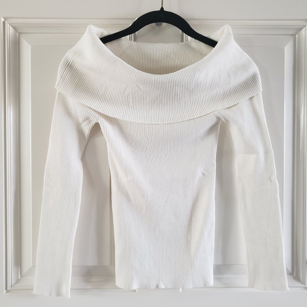 SHINESTAR Knit Mock Neck White Long Sleeves top SZ M